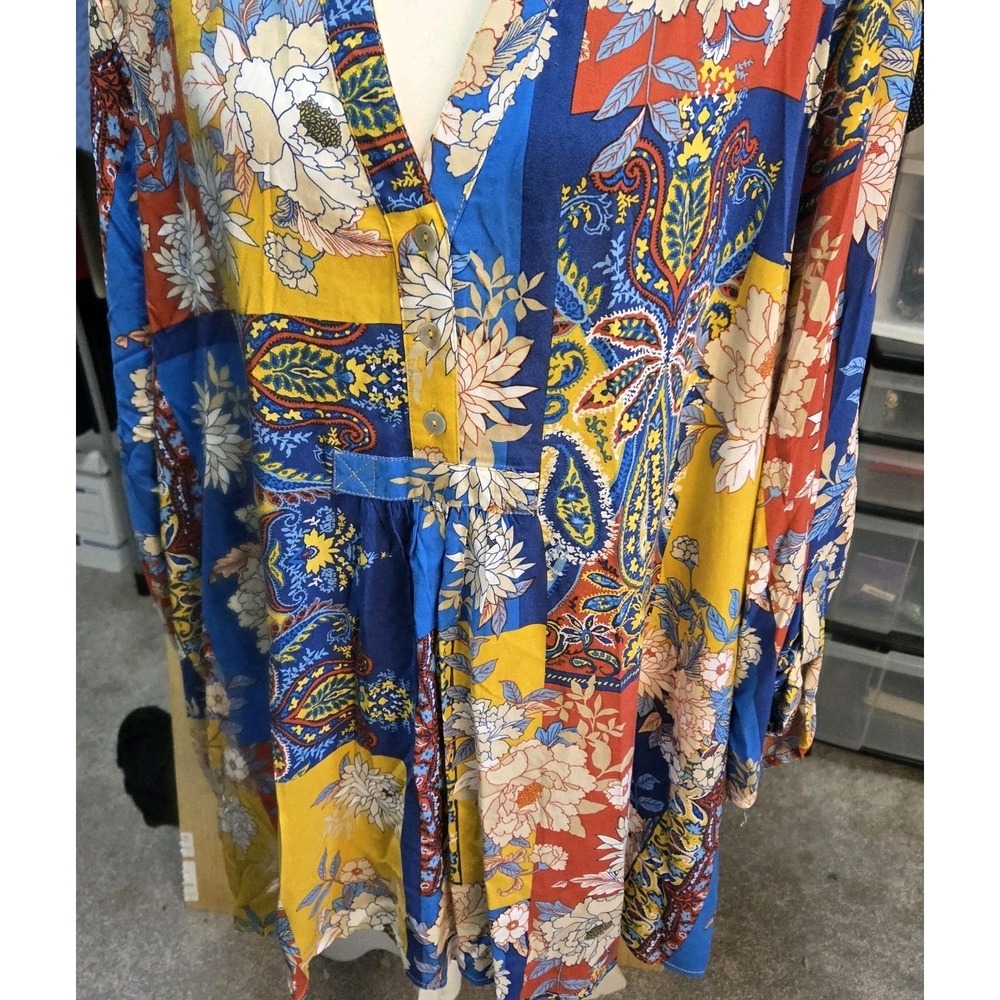 Ruby Rd Sz 2X Ladies Multicolor Boho Mixed Media Tunic Blouse Floral Rayon - Picture 3 of 8